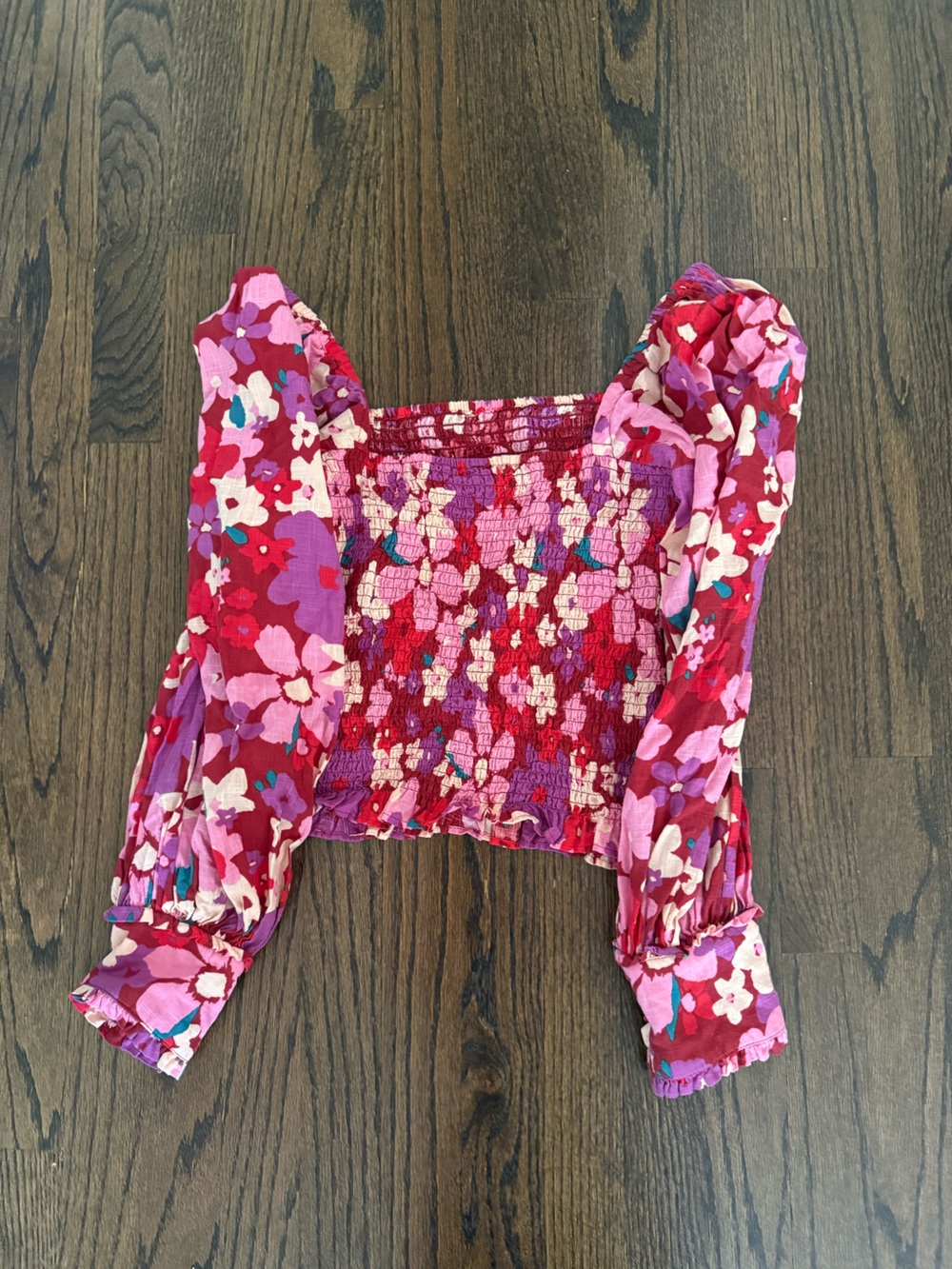 Free People Floral Smocked Puff Sleeve Blouse - Picture 4 of 4